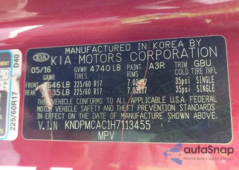 2017 Kia Sportage Lx z USA, uszkodzony, nr VIN KNDPMCAC1H7113455